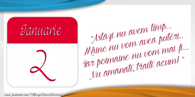 Astazi nu avem timp... Mâine nu vom avea puteri.. Iar poimaine nu vom mai fi... Nu amanati, traiti acum! 2Ianuarie