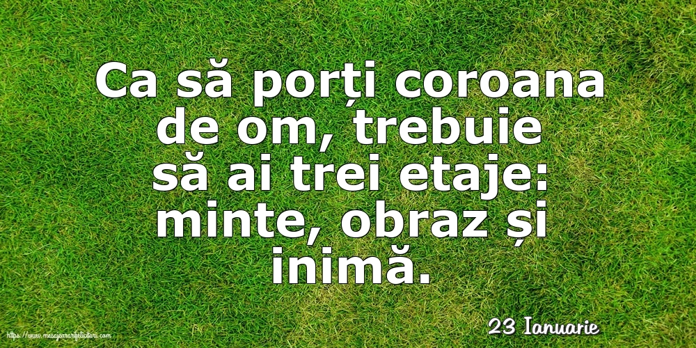 Felicitari de 23 Ianuarie - 23 Ianuarie - Ca să porți coroana de om, trebuie să ai trei etaje: minte, obraz și inimă.