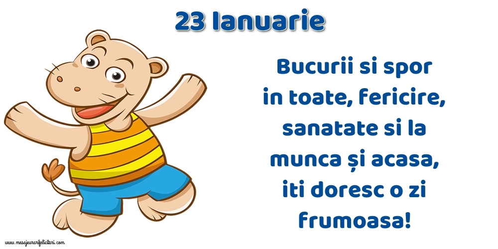 Felicitari de 23 Ianuarie - 23.Ianuarie Bucurii si spor in toate, fericire, sanatate si la munca și acasa, iti doresc o zi frumoasa!