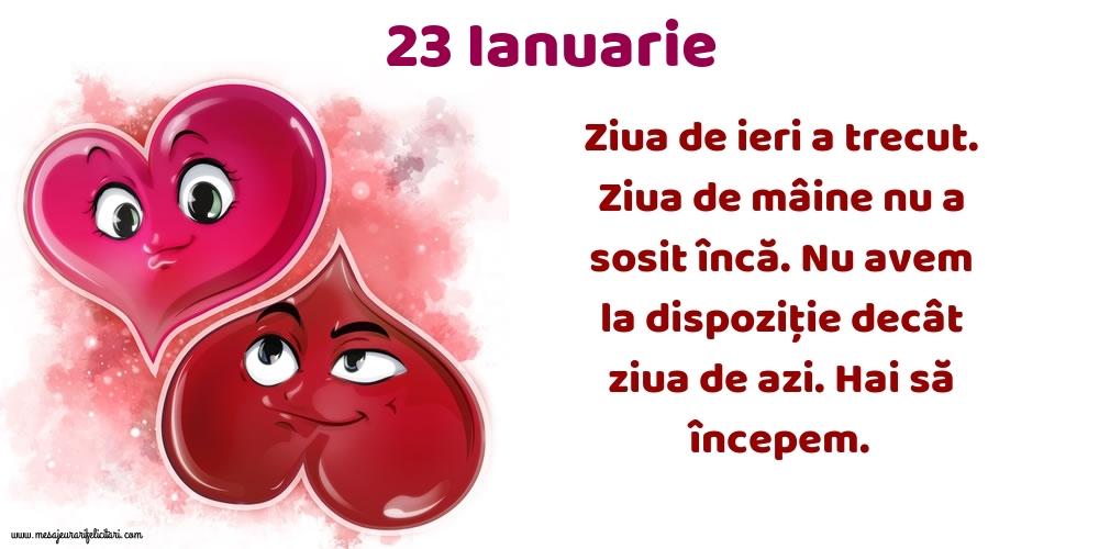 23.Ianuarie Ziua de ieri a trecut. Ziua de mâine nu a sosit încă. Nu avem la dispoziţie decât ziua de azi. Hai să începem.