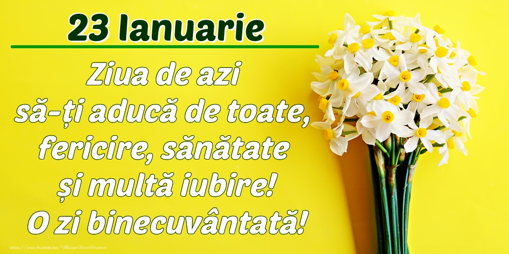 Ianuarie 23 Ziua de azi să-ți aducă de toate, fericire, sănătate și multă iubire! O zi binecuvântată!