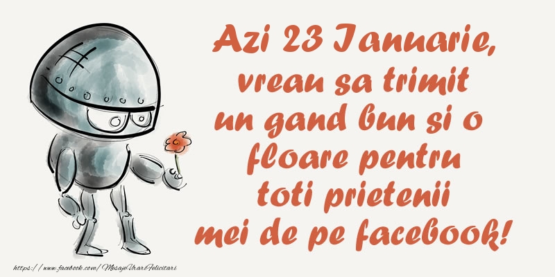 Felicitari de 23 Ianuarie - Azi 23 Ianuarie, vreau sa trimit un gand bun si o floare pentru toti prietenii mei de pe facebook!