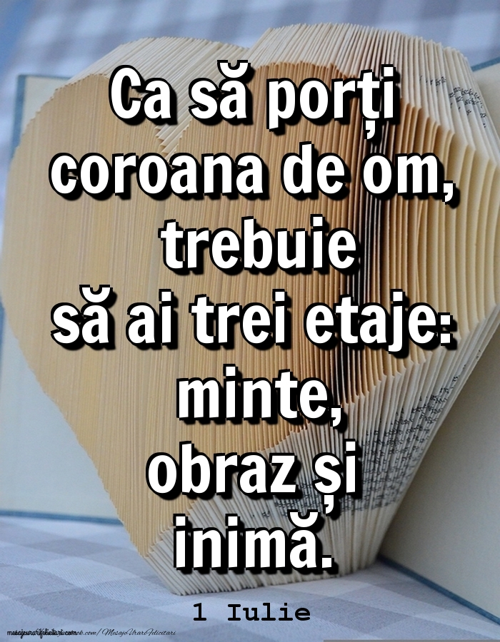 1.Iulie 	Ca să porți coroana de om, trebuie să ai trei etaje: minte, obraz și inimă.