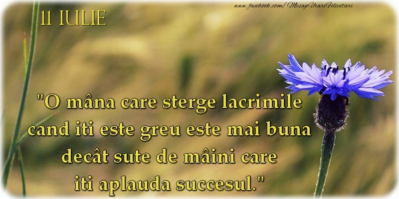 Felicitari de 11 Iulie - O mână care şterge lacrimile cand iti este greu este mai bună decât sute de mâini care iti aplaudă succesul. 11Iulie