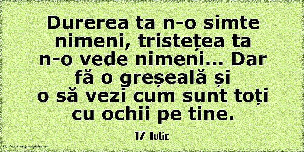 Felicitari de 17 Iulie - 17 Iulie - Durerea ta n-o simte nimeni, tristețea ta n-o vede nimeni…