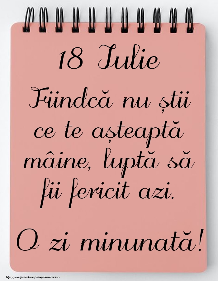 Mesajul zilei -  18 Iulie - O zi minunată!