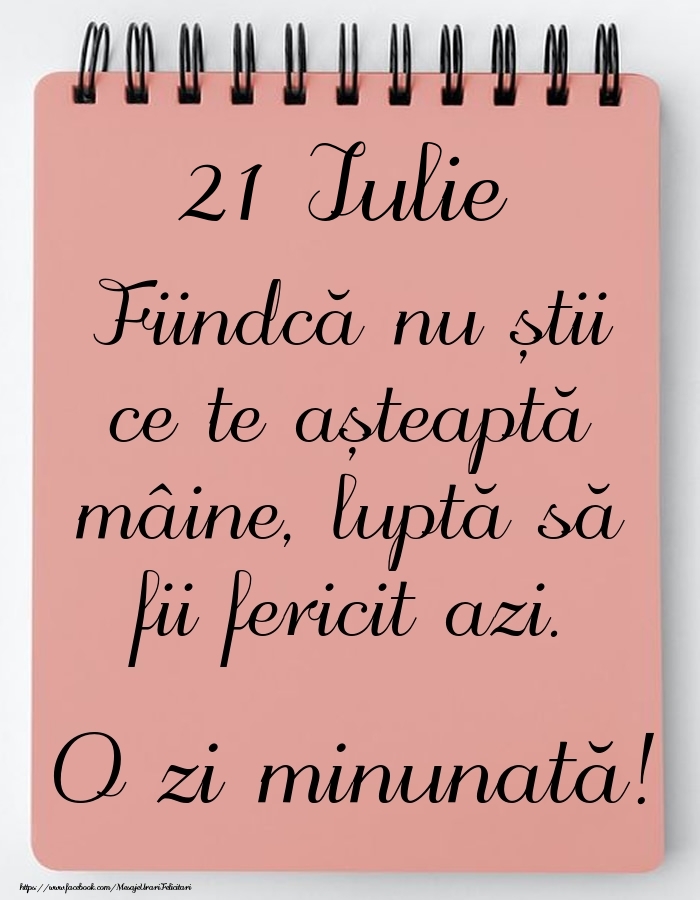 Mesajul zilei -  21 Iulie - O zi minunată!