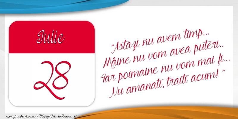 Astazi nu avem timp... Mâine nu vom avea puteri.. Iar poimaine nu vom mai fi... Nu amanati, traiti acum! 28Iulie