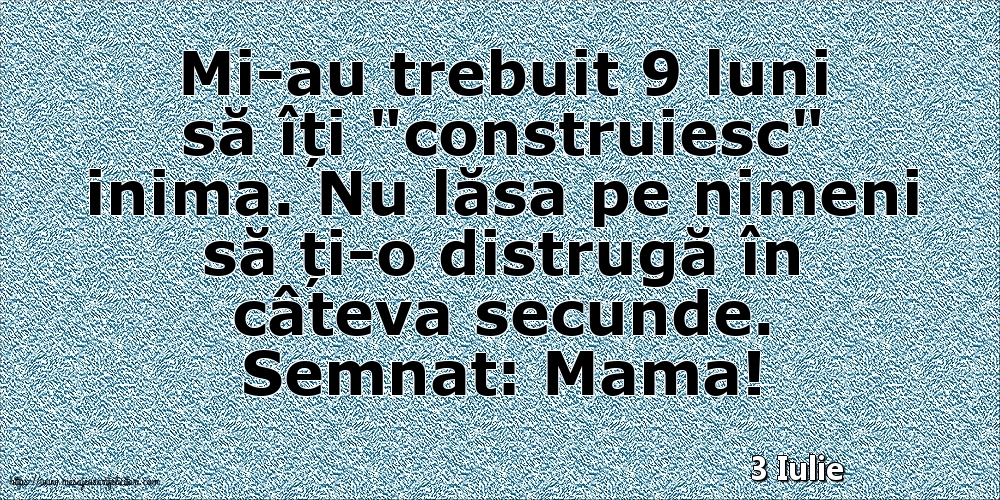 3 Iulie - Semnat: Mama! Mi-au trebuit 9 luni