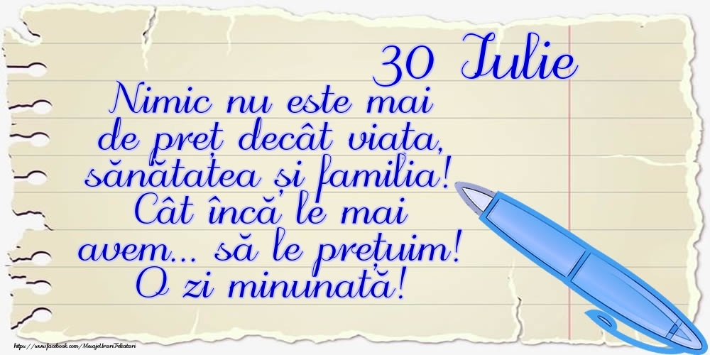 Felicitari de 30 Iulie - Mesajul zilei de astăzi 30 Iulie - O zi minunată!