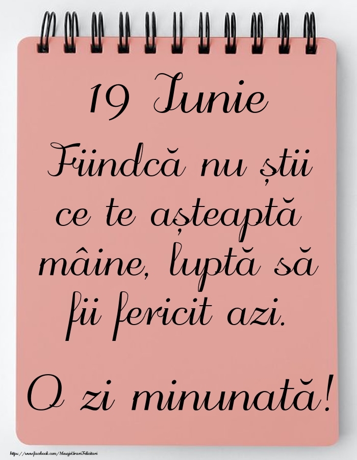 Felicitari de 19 Iunie - Mesajul zilei -  19 Iunie - O zi minunată!