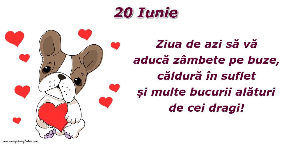 Felicitari de 20 Iunie - Ziua de azi să vă aducă zâmbete pe buze, căldură în suflet și multe bucurii alături de cei dragi!