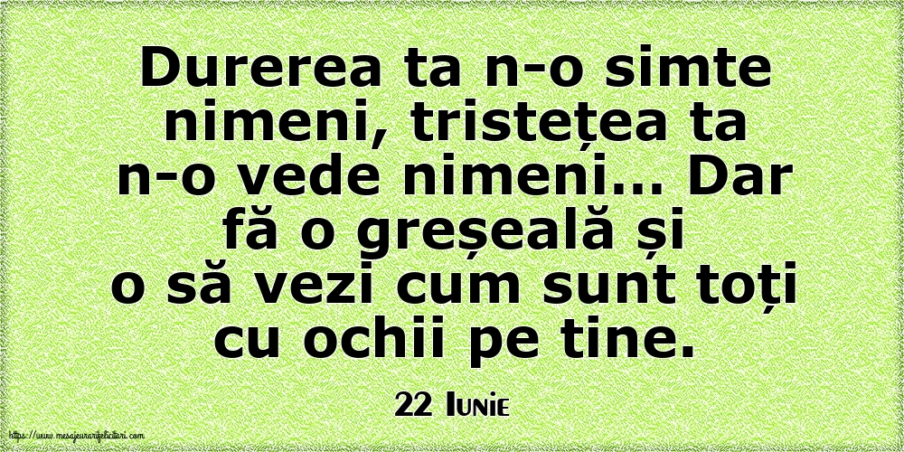 Felicitari de 22 Iunie - 22 Iunie - Durerea ta n-o simte nimeni, tristețea ta n-o vede nimeni…