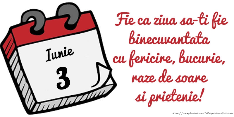 3 Iunie Fie ca ziua sa-ti fie binecuvantata cu fericire, bucurie, raze de soare si prietenie!