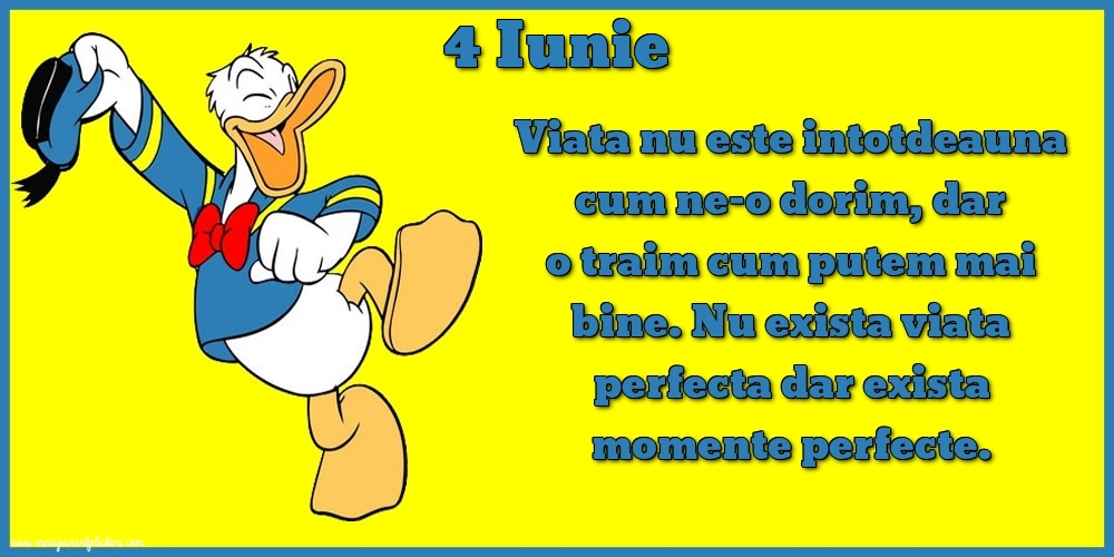 4.Iunie Viata nu este intotdeauna cum ne-o dorim, dar o traim cum putem mai bine. Nu exista viata perfecta dar exista momente perfecte.