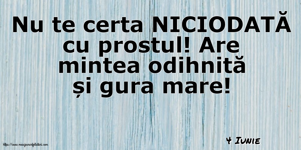 Felicitari de 4 Iunie - 4 Iunie - Nu te certa NICIODATĂ cu prostul!