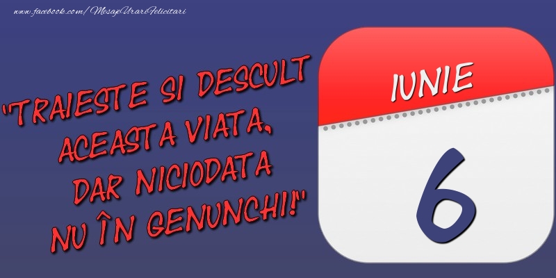 Felicitari de 6 Iunie - Trăieşte şi desculţ această viaţă, dar niciodată nu în genunchi! 6 Iunie