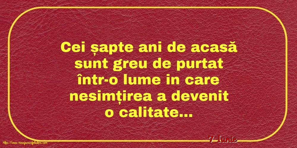 Felicitari de 7 Iunie - 7 Iunie - Cei șapte ani de acasă