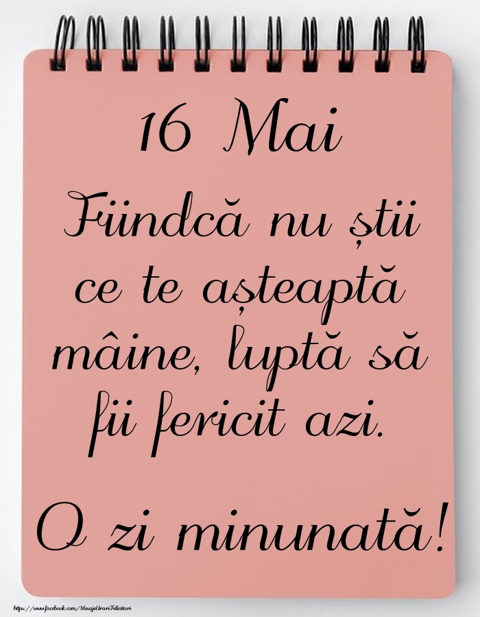 Felicitari de 16 Mai - Mesajul zilei -  16 Mai - O zi minunată!