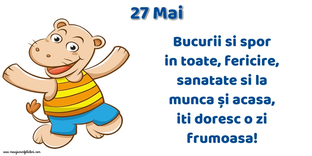 27.Mai Bucurii si spor in toate, fericire, sanatate si la munca și acasa, iti doresc o zi frumoasa!