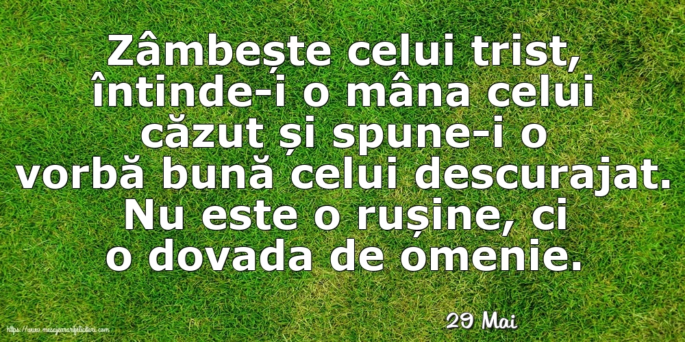 Felicitari de 29 Mai - 29 Mai - Zâmbește celui trist, întinde-i o mâna celui căzut... Nu este o rușine, ci o dovada de omenie.