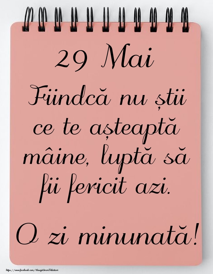 Mesajul zilei -  29 Mai - O zi minunată!