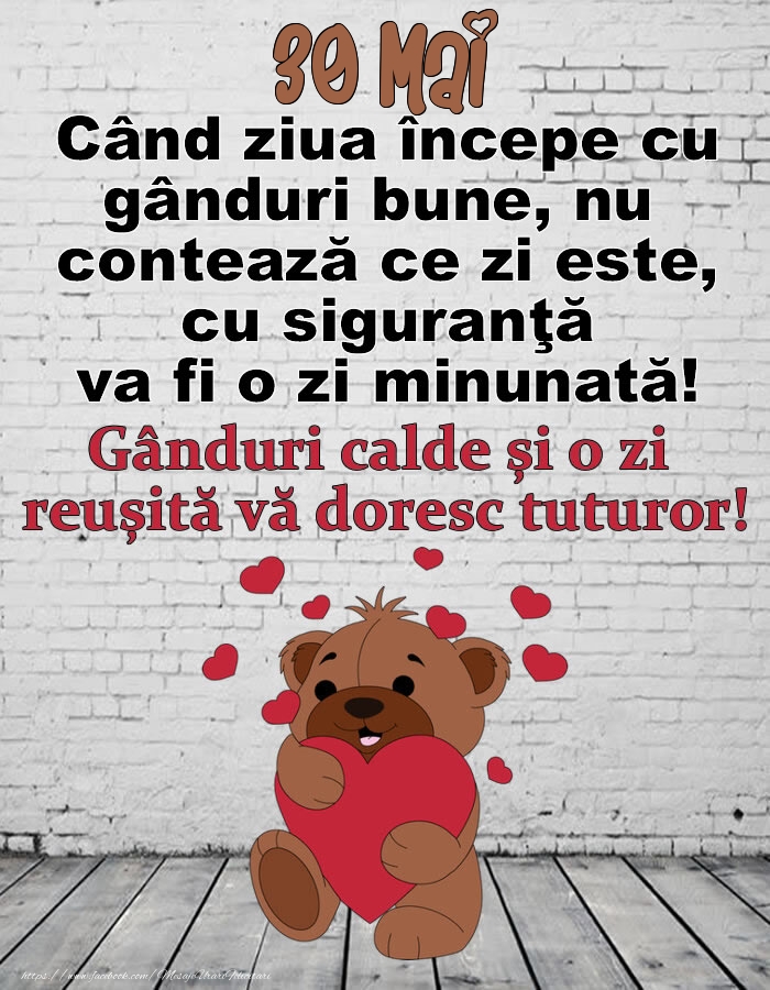 30 Mai Gânduri calde și o zi  reușită vă doresc tuturor!