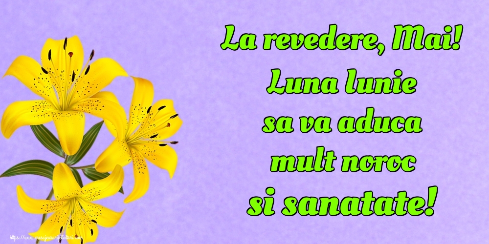 Felicitari de 31 Mai - La revedere, Mai! Luna Iunie sa va aduca mult noroc si sanatate!