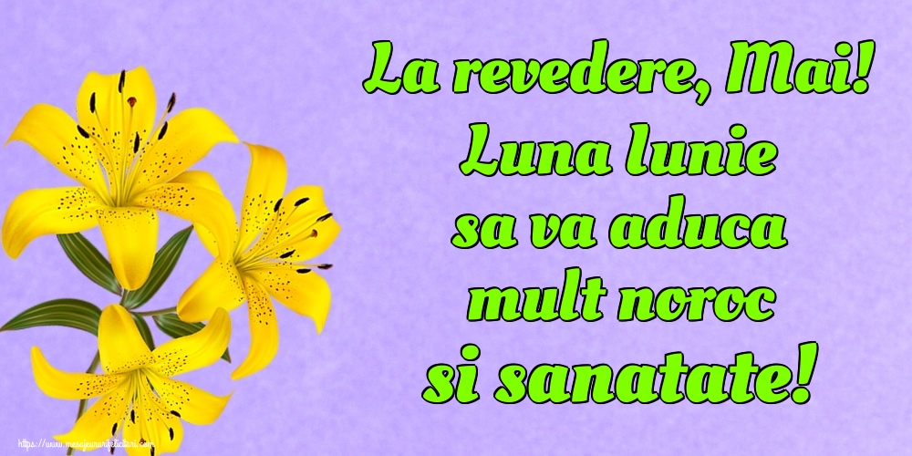 Felicitari de 31 Mai - La revedere, Mai! Luna Iunie sa va aduca mult noroc si sanatate!