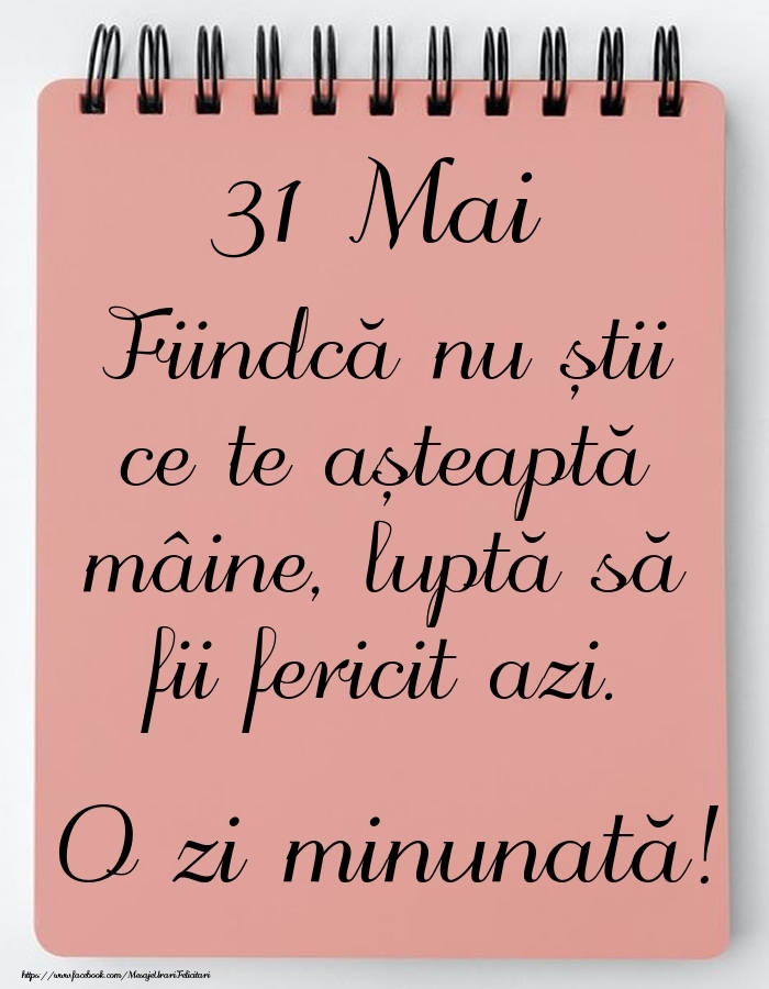 Mesajul zilei -  31 Mai - O zi minunată!