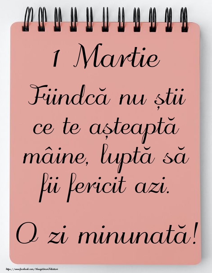 Mesajul zilei -  1 Martie - O zi minunată!