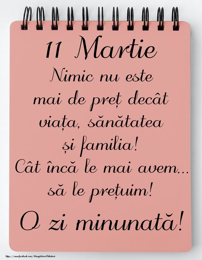 Felicitari de 11 Martie - Mesajul zilei de astăzi 11 Martie - O zi minunată!