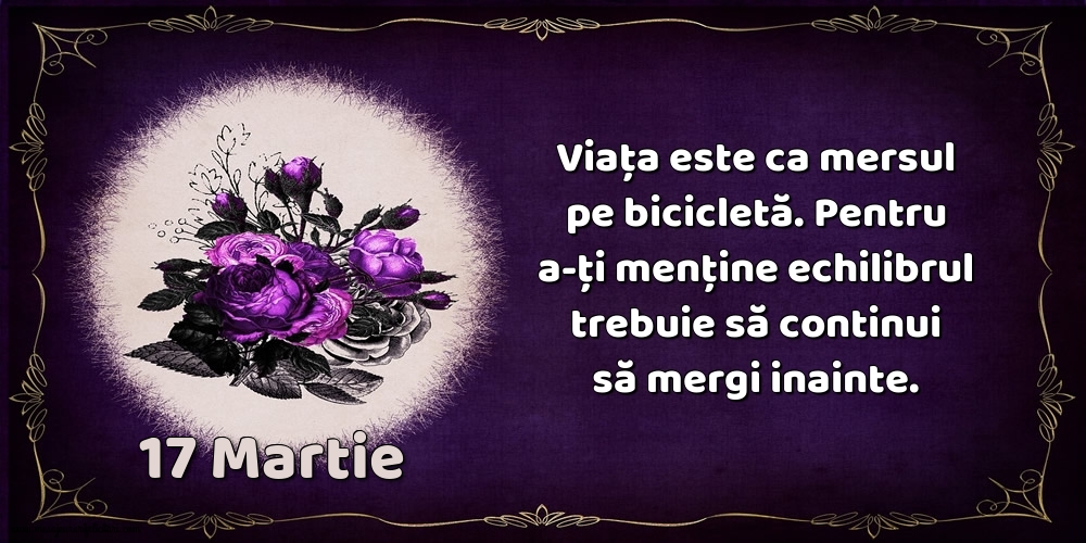 Felicitari de 17 Martie - 17.Martie Viața este ca mersul pe bicicletă. Pentru a-ți menține echilibrul trebuie să continui să mergi inainte.