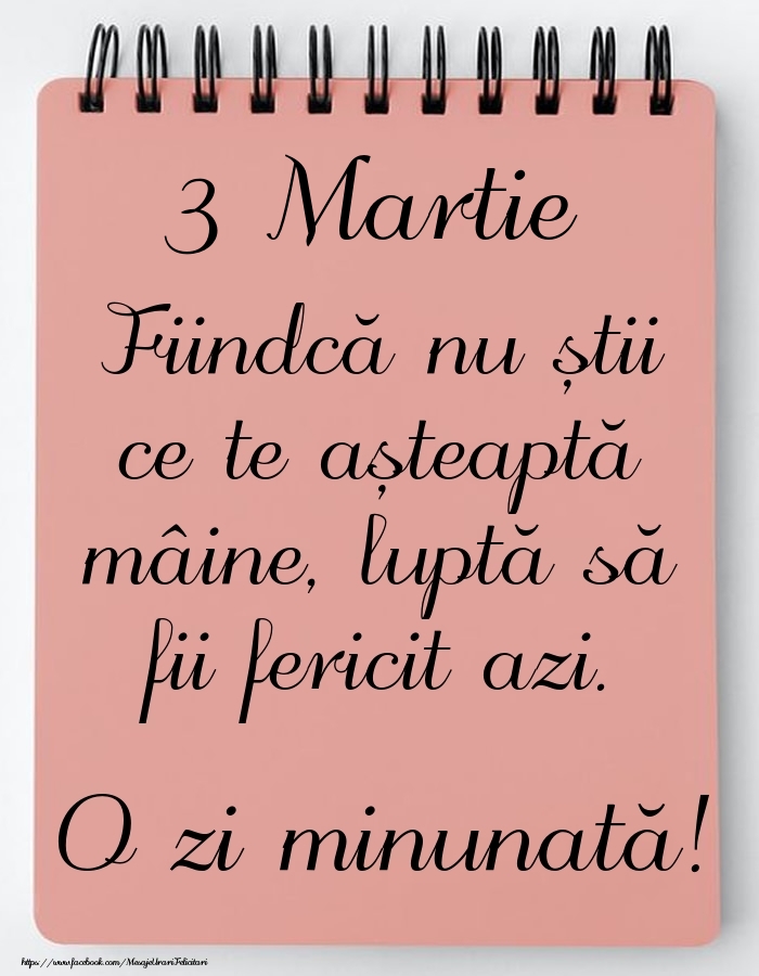 Felicitari de 3 Martie - Mesajul zilei -  3 Martie - O zi minunată!