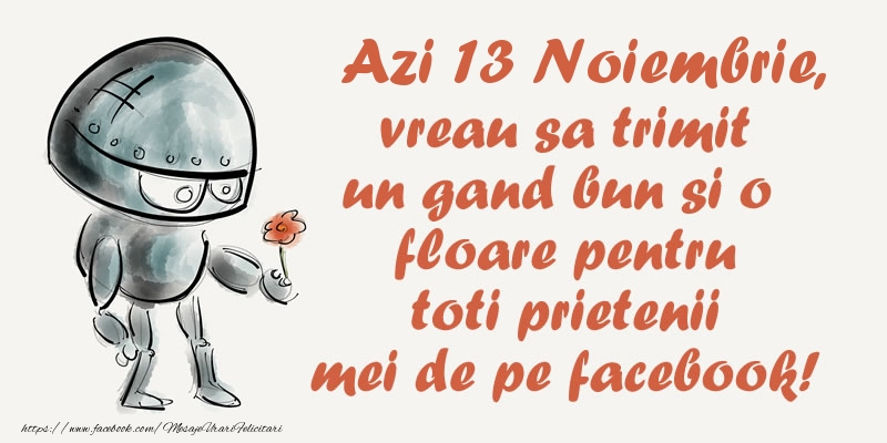 Felicitari de 13 Noiembrie - Azi 13 Noiembrie, vreau sa trimit un gand bun si o floare pentru toti prietenii mei de pe facebook!