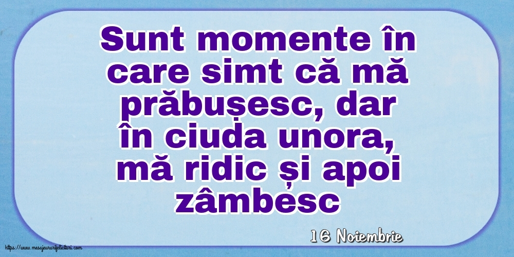 Felicitari de 16 Noiembrie - 16 Noiembrie - Sunt momente în care simt că mă prăbușesc