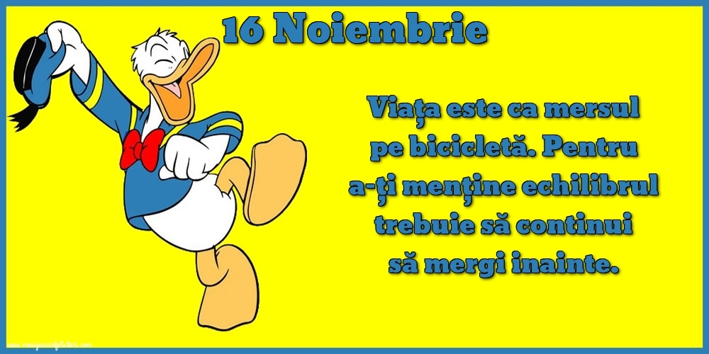 Felicitari de 16 Noiembrie - 16.Noiembrie Viața este ca mersul pe bicicletă. Pentru a-ți menține echilibrul trebuie să continui să mergi inainte.