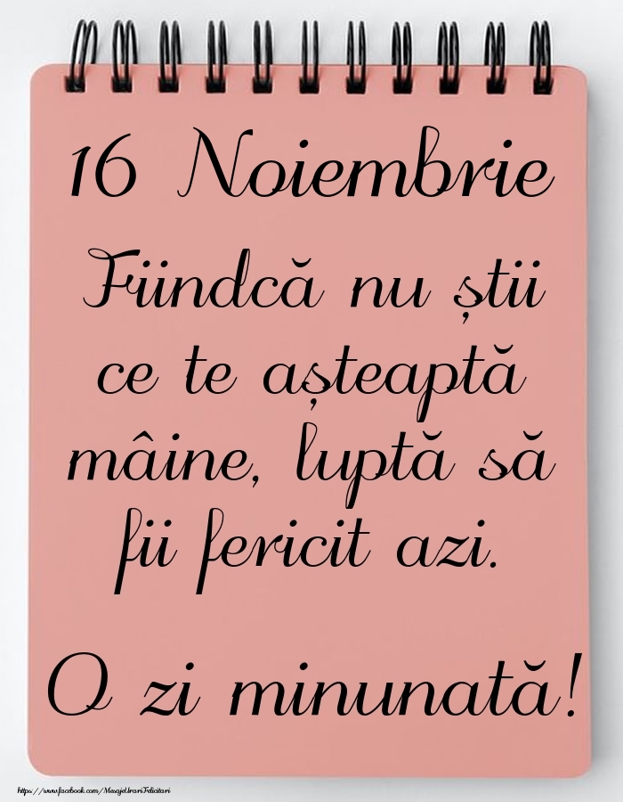 Mesajul zilei -  16 Noiembrie - O zi minunată!