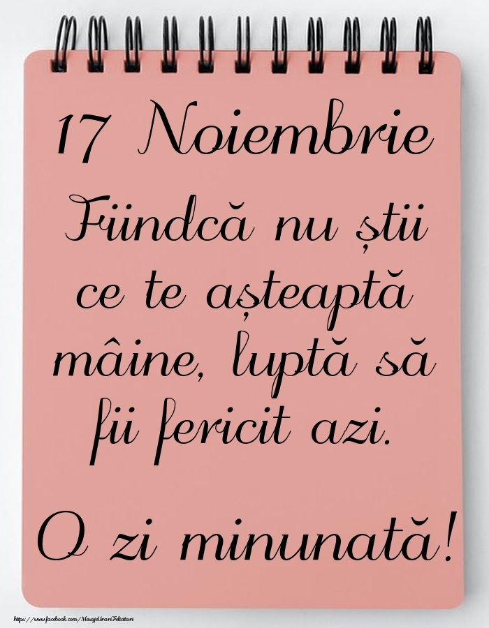 Felicitari de 17 Noiembrie - Mesajul zilei -  17 Noiembrie - O zi minunată!