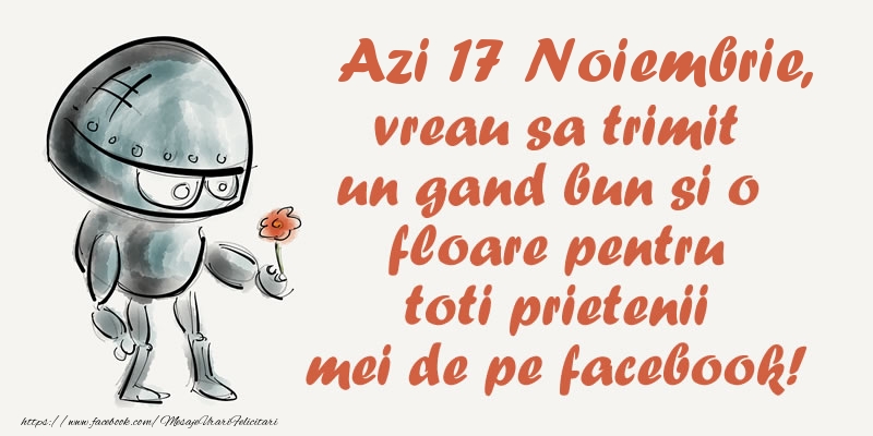 Felicitari de 17 Noiembrie - Azi 17 Noiembrie, vreau sa trimit un gand bun si o floare pentru toti prietenii mei de pe facebook!