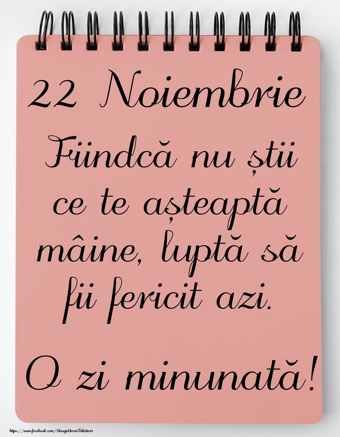 Mesajul zilei -  22 Noiembrie - O zi minunată!