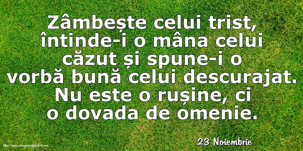 Felicitari de 23 Noiembrie - 23 Noiembrie - Zâmbește celui trist, întinde-i o mâna celui căzut... Nu este o rușine, ci o dovada de omenie.