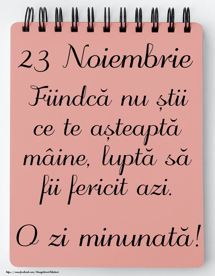 Mesajul zilei -  23 Noiembrie - O zi minunată!