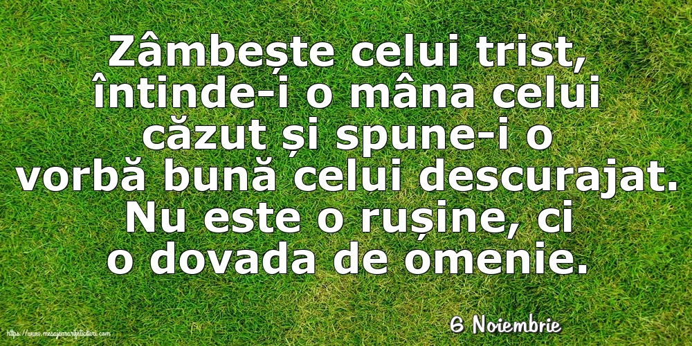 Felicitari de 6 Noiembrie - 6 Noiembrie - Zâmbește celui trist, întinde-i o mâna celui căzut... Nu este o rușine, ci o dovada de omenie.