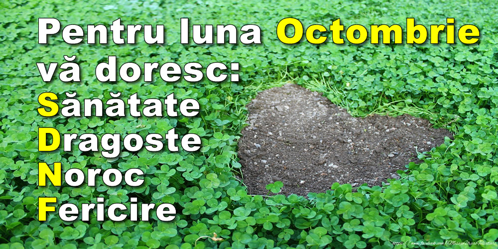 Felicitari de 1 Octombrie - Pentru luna Octombrie vă doresc: Sănătate, Dragoste, Noroc, Fericire!