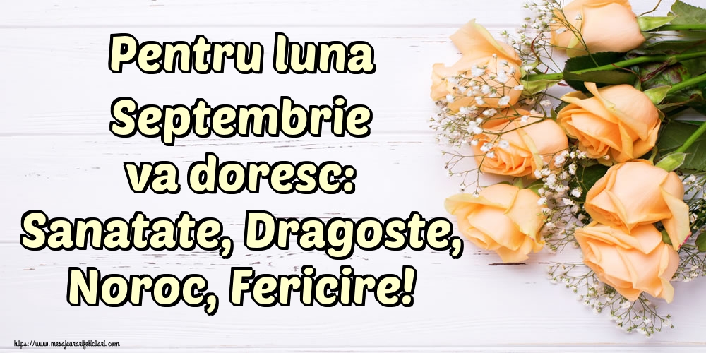 Felicitari de 1 Septembrie - Pentru luna Septembrie va doresc: Sanatate, Dragoste, Noroc, Fericire!