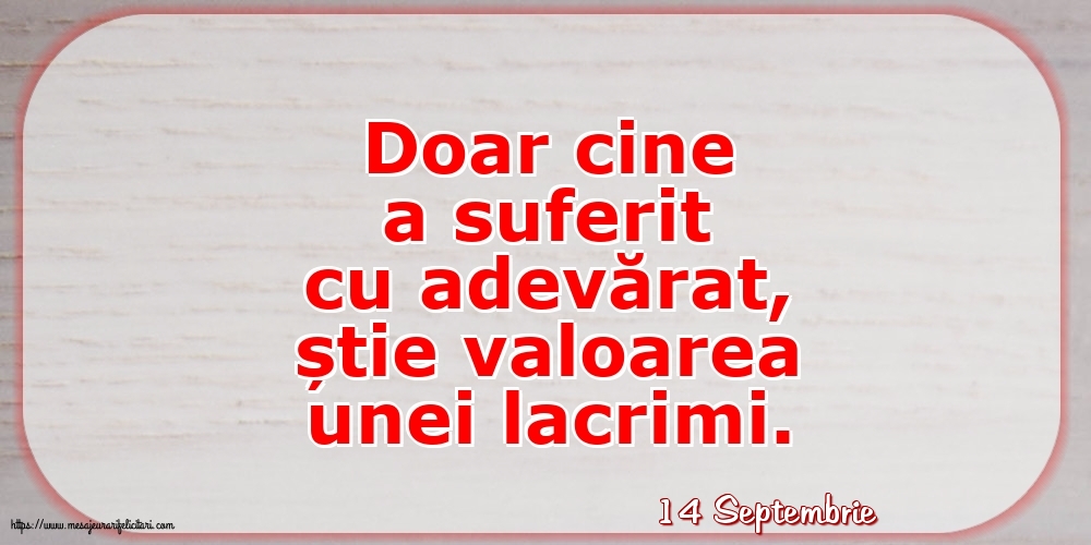 Felicitari de 14 Septembrie - 14 Septembrie - Doar cine a suferit cu adevărat