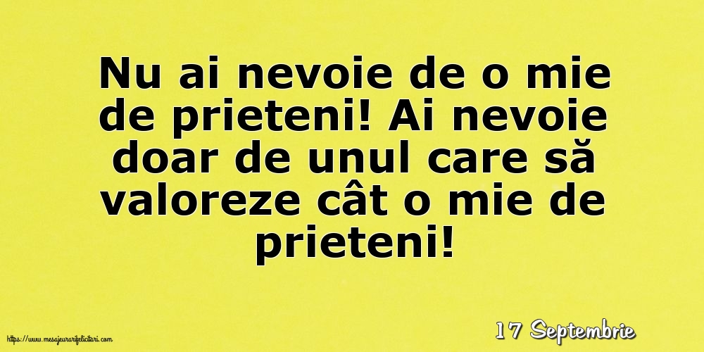 Felicitari de 17 Septembrie - 17 Septembrie - Nu ai nevoie de o mie de prieteni!