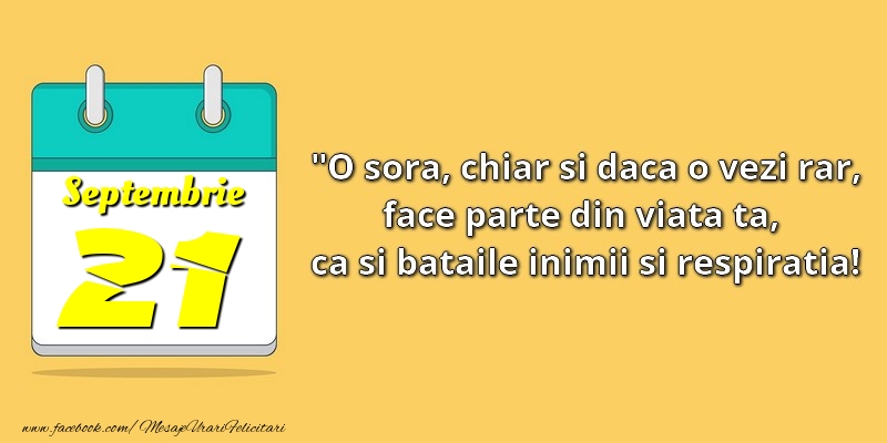 O soră, chiar şi dacă o vezi rar, face parte din viata ta, ca şi bătăile inimii şi respiraţia! 21Septembrie