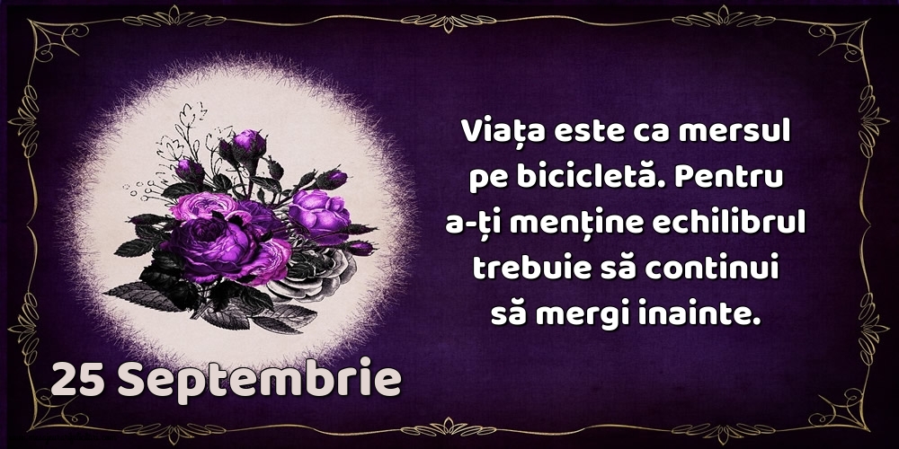 25.Septembrie Viața este ca mersul pe bicicletă. Pentru a-ți menține echilibrul trebuie să continui să mergi inainte.